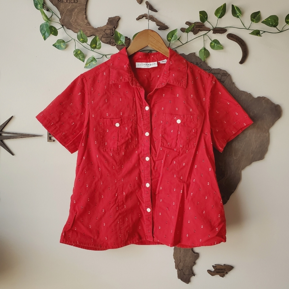 90s Style Red Button-down Top